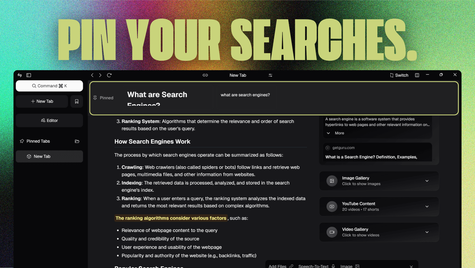 Pinned Searches